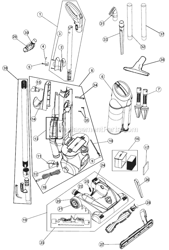 Page A Diagram and Parts List for M110003  Dirt Devil Upright Vacuum